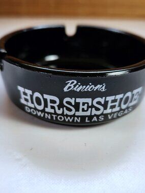 Vintage Horseshoe Downtown Las Vegas Black Ceramic Ashtray 3.5"